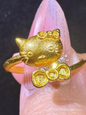 Gold Hello Kitty Bow Ring - Cute Cat Face Design size6-7